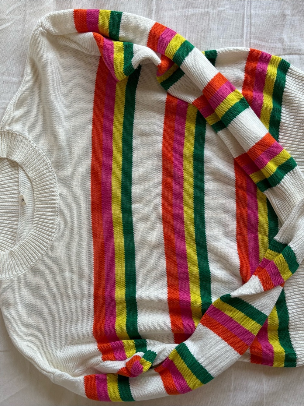 J.Crew White Sweater with Bright Multicolor Stripes